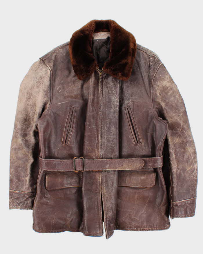 Vintage 1950s Sears Hercules Outerwear Steerhide Fur Collared Long