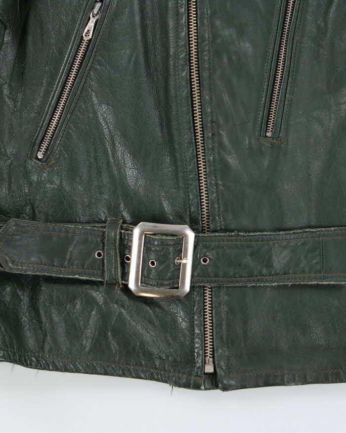 Vintage 1960s Green Shields Leather Motorcycle Biker Jacket - L