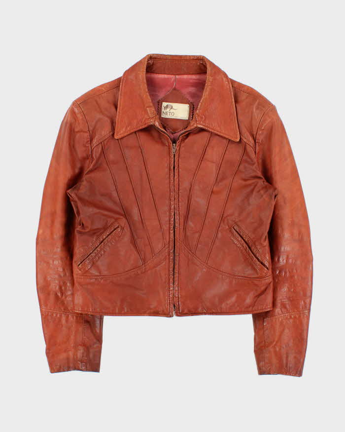 VAN JACKET OLD award jacket 70s〜80s Vintage 1970s Neto Tan Brown Waist Length Pleated Made In Canada