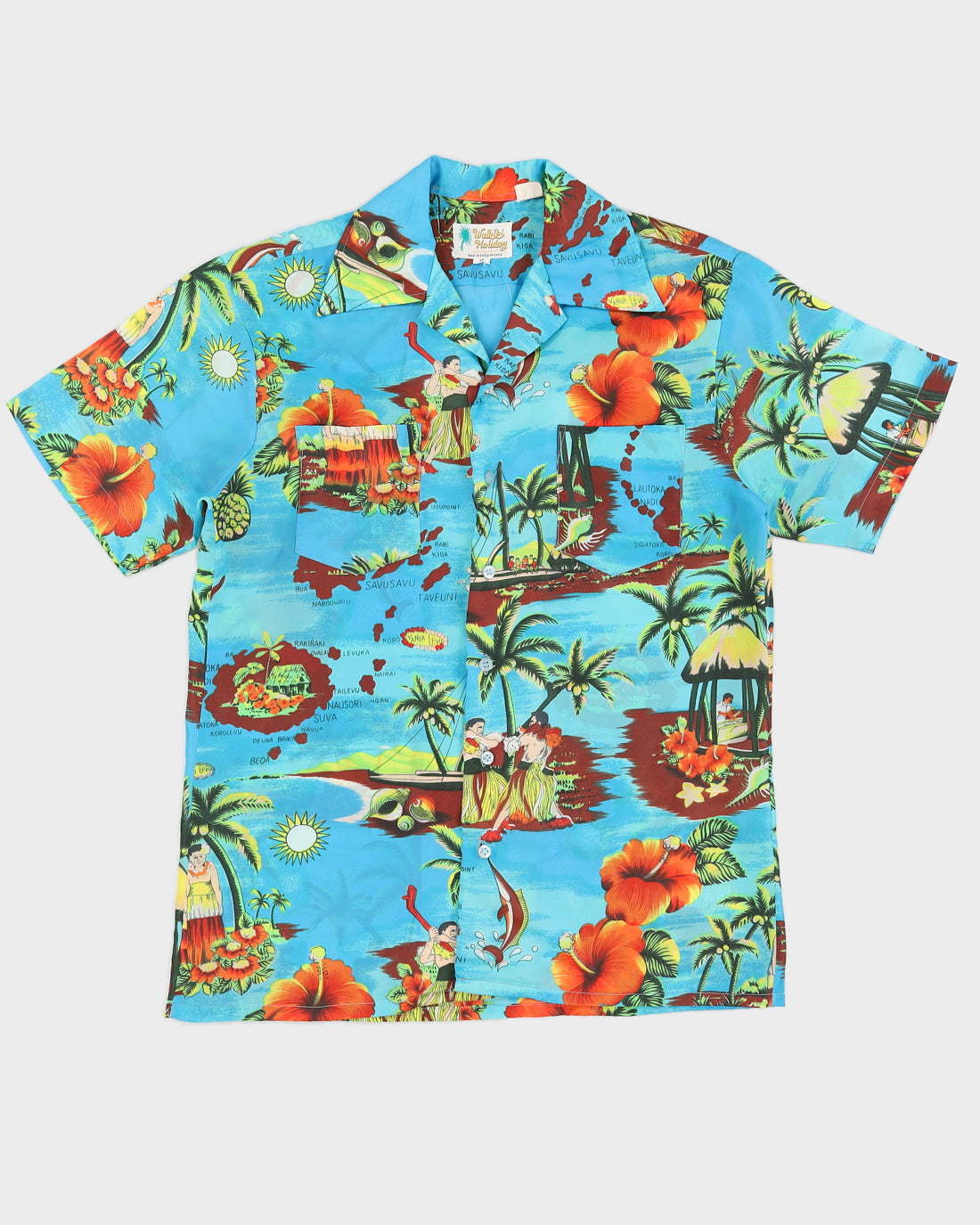 Vintage 1970s Blue Floral Hawaiian Shirt - M