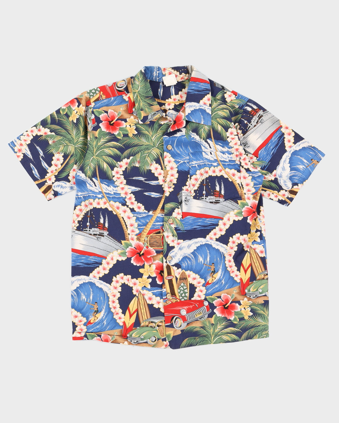Vintage Style Canoe Blue Hawaiian Shirt