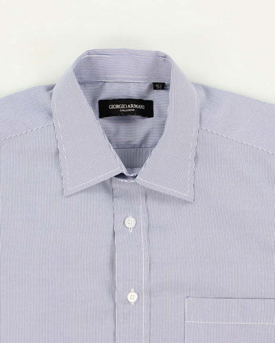 Mens Giorgio Armani Blue Striped Button Up Shirt - L