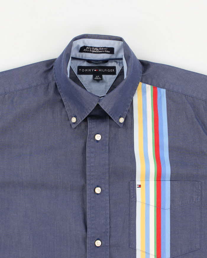 Mens Blue Tommy Hilfiger Front Striped Button Up Shirt - S