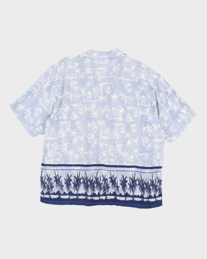 Vintage Men's Blue Hawaiian Print Shirt - XL