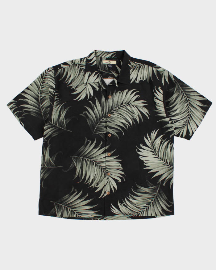 Mens Tommy Bahama Black Frond Pattern Silk Hawaiian Shirt XL