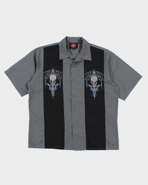 Vintage Y2K Gothic Embroidered Short Sleeve Shirt - L