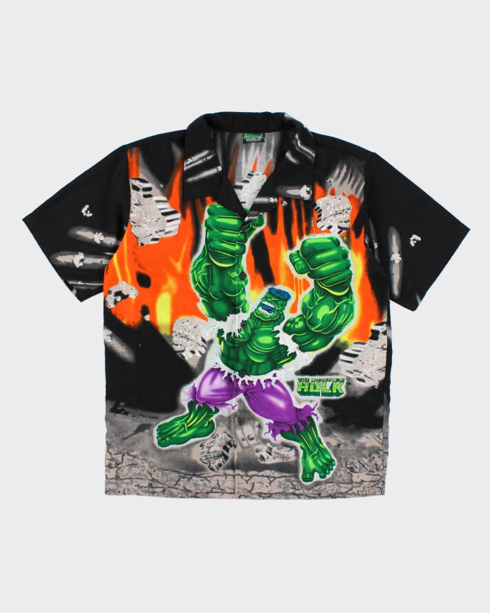 Vintage Y2K All Over Print Marvel The Hulk Short Sleeve Shirt - M