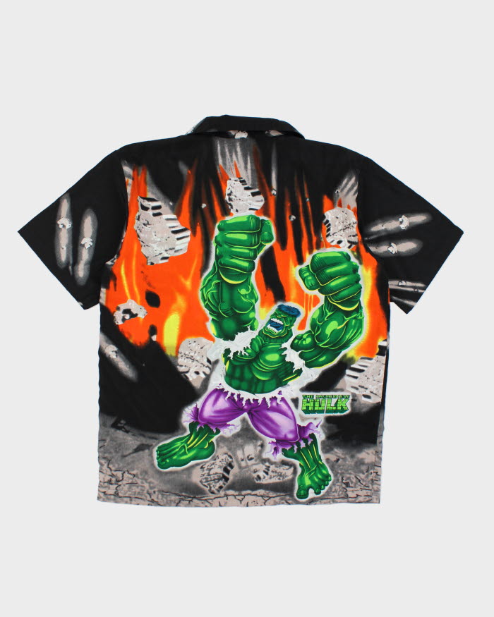 Vintage Y2K All Over Print Marvel The Hulk Short Sleeve Shirt - M