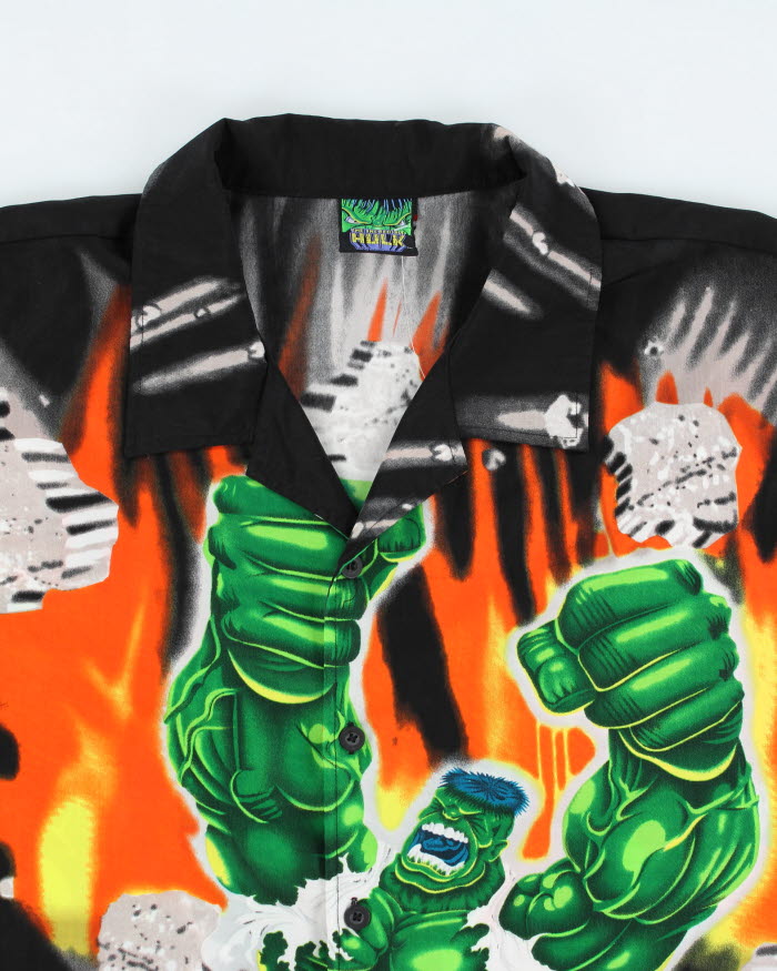 Vintage Y2K All Over Print Marvel The Hulk Short Sleeve Shirt - M