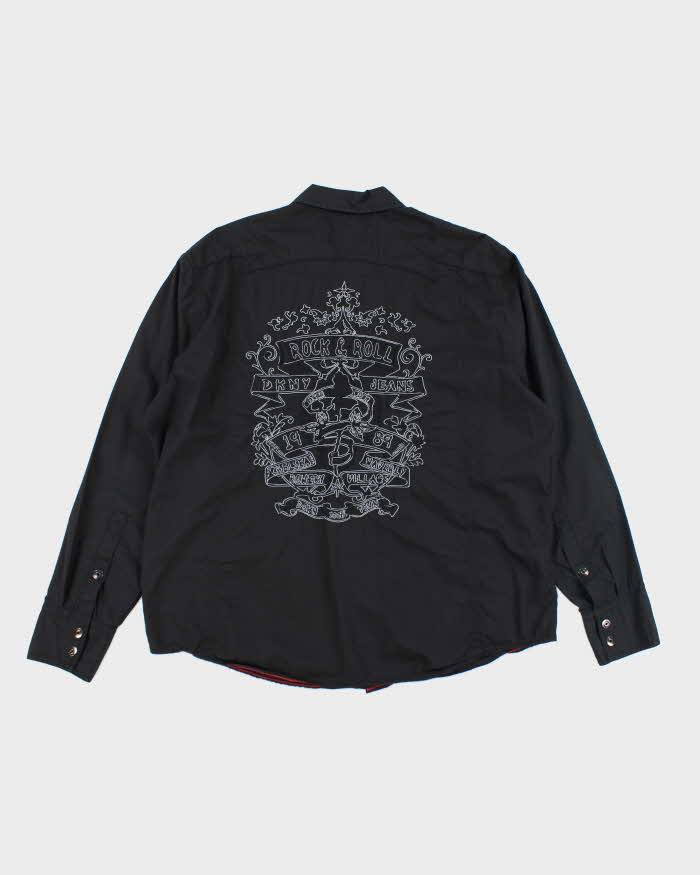 Vintage Y2K DKNY Tribal Embroidered Snap Button Shirt - XL