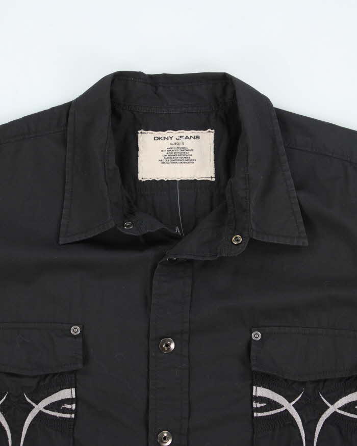 Vintage Y2K DKNY Tribal Embroidered Snap Button Shirt - XL