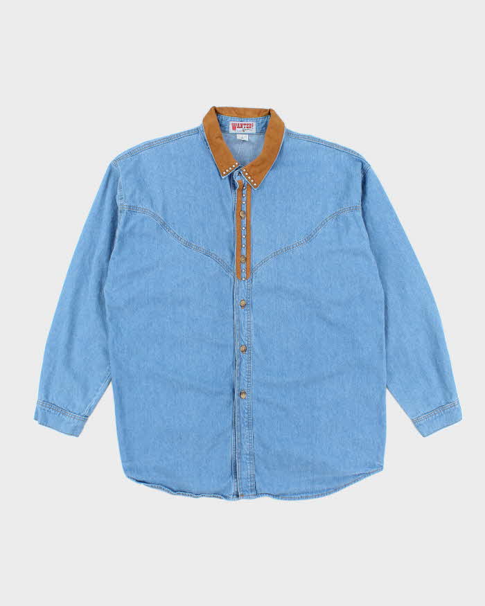 Vintage 90's Beads Beautiful Denim Western Style Long Sleeve Shirt - XL
