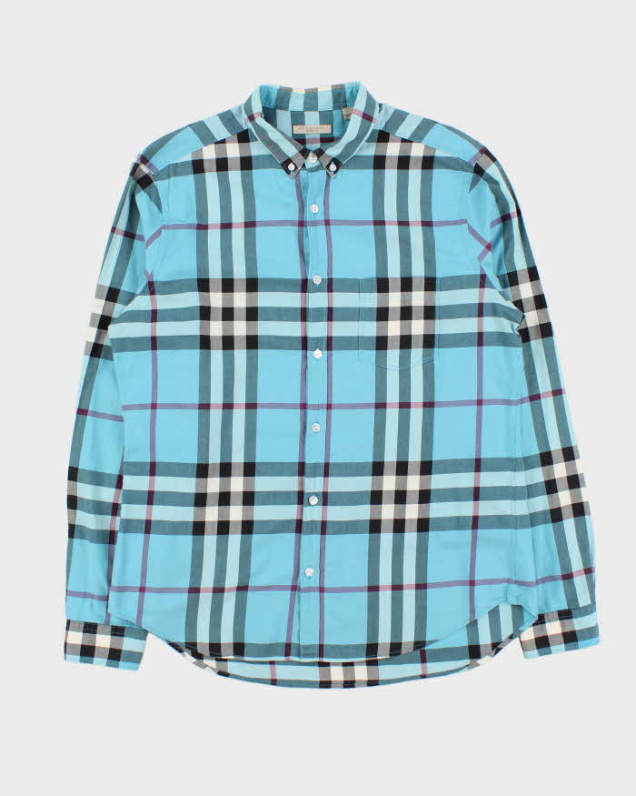 Burberry Brit メンズシャツ 水色 S Vintage 00s Burberry Brit Nova Check Long Sleeve Button Down Shirt