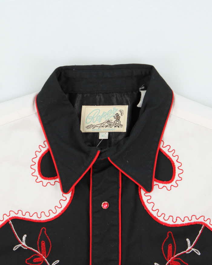 Vintage Y2K 00s Roper Black Embroidered Snap Button Western Long Sleeve Shirt - XL