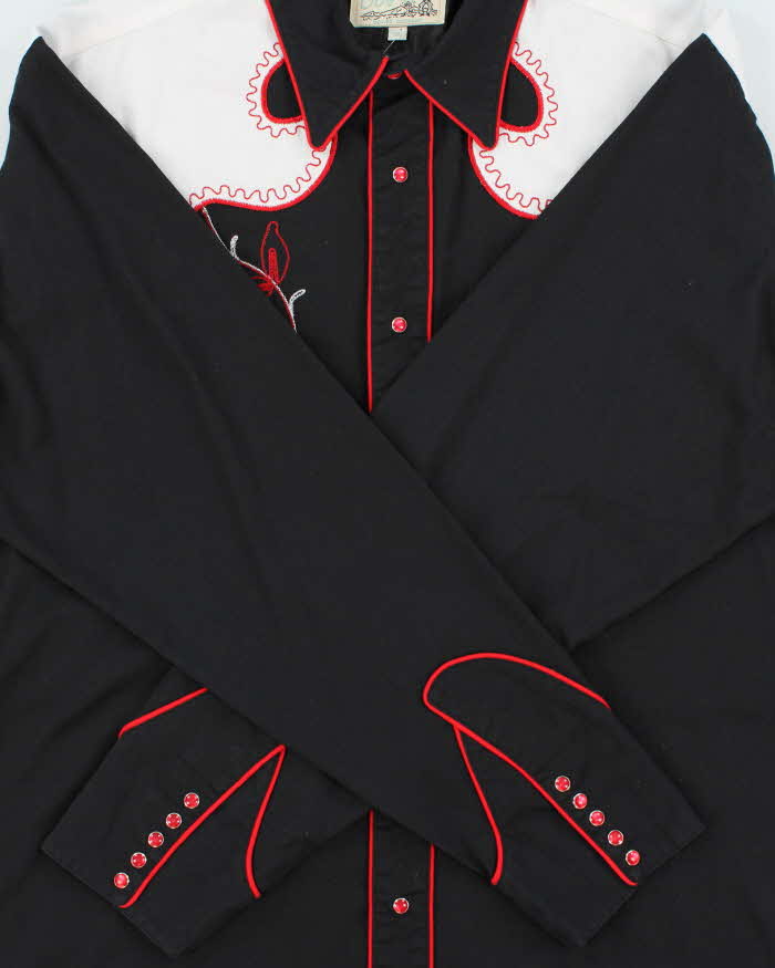 Vintage Y2K 00s Roper Black Embroidered Snap Button Western Long Sleeve Shirt - XL
