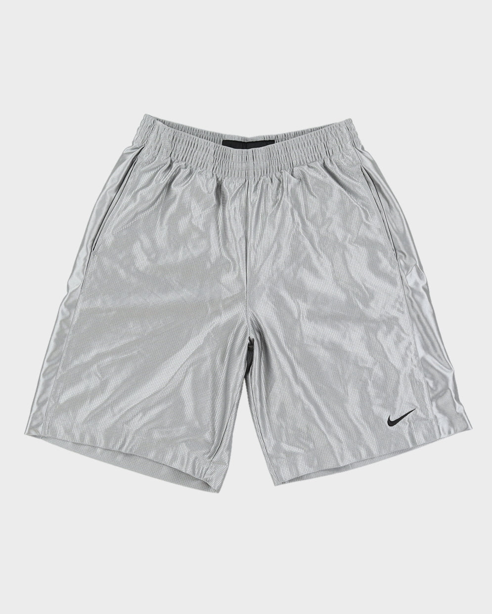 Rare Nike Basketball Dazzle Shorts Silky Silver Black Youth M (Mens XS)
