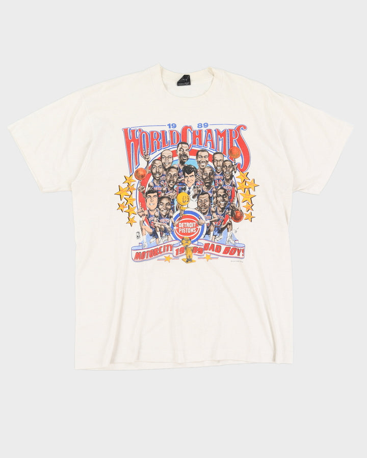 '1989 Detroit Pistons World Champs T-Shirt Single Stitch - L/XL