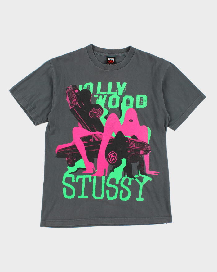 00s Stussy Grey Graphic Hollywood T-Shirt - M – Rokit