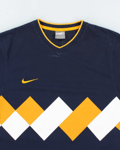 Vintage Nike Patterned V-Neck T-Shirt - M