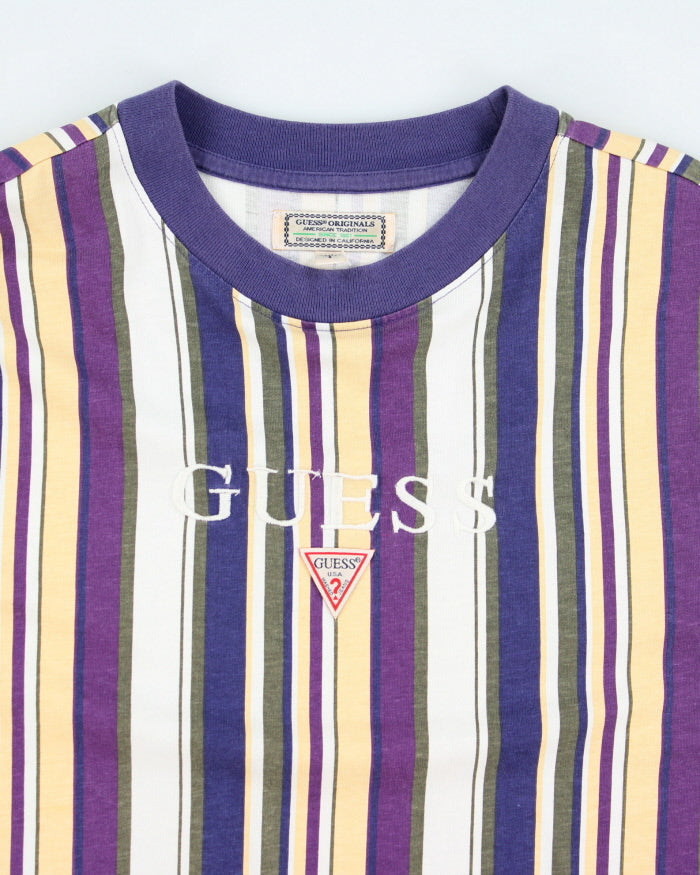 Vintage Guess Embroidered Long Sleeve Striped T-Shirt - S