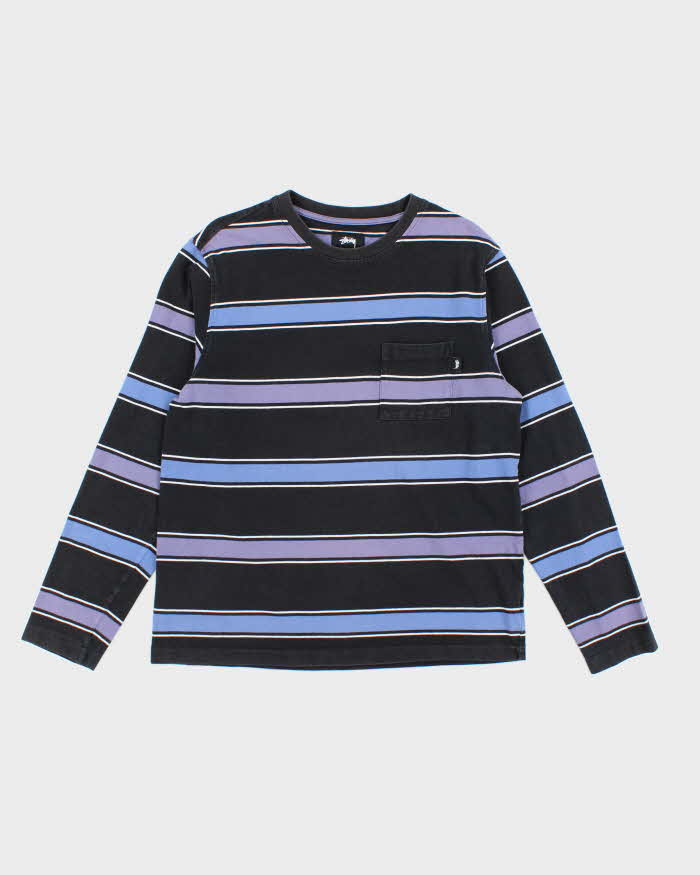 Vintage Stussy Striped Long-sleeved T-Shirt - M
