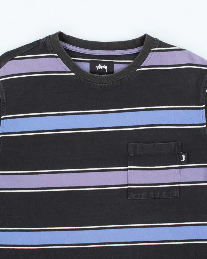 Vintage Stussy Striped Long-sleeved T-Shirt - M