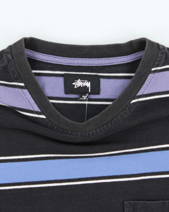 Vintage Stussy Striped Long-sleeved T-Shirt - M