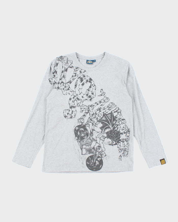 Vintage Y2K Biker Drawing Gothic Graphic Long-sleeve T-Shirt - M