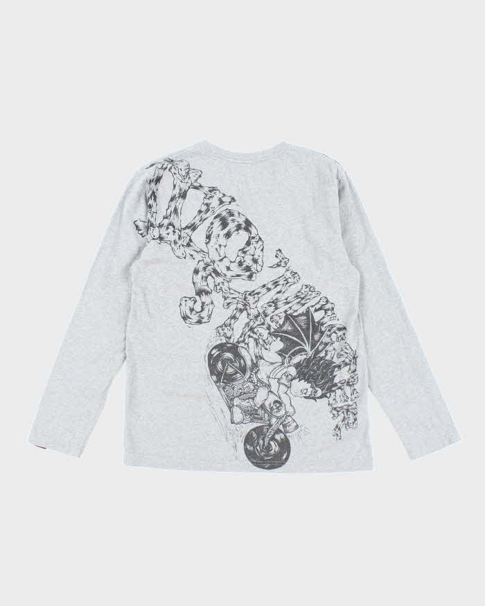 Vintage Y2K Biker Drawing Gothic Graphic Long-sleeve T-Shirt - M