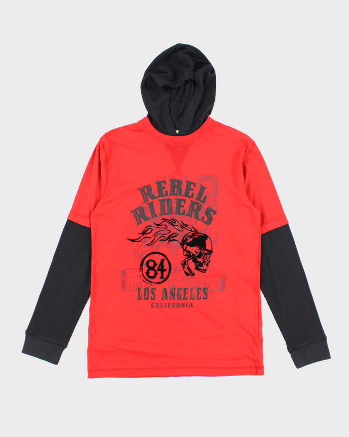 Vintage Y2K Rebel Riders Hooded Waffle Long-sleeved T-Shirt - L