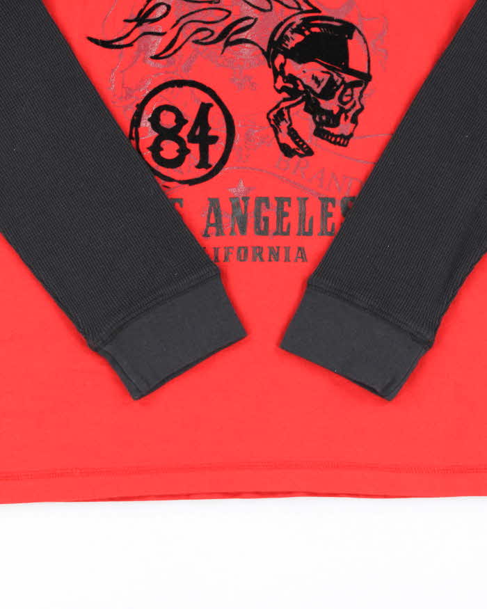 Vintage Y2K Rebel Riders Hooded Waffle Long-sleeved T-Shirt - L