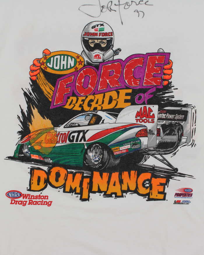Vintage 90's Signed John Force Car Racing Graphic T-Shirt - L