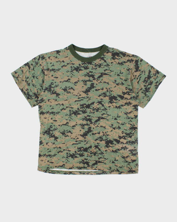 Vintage Y2K Green Digital Camouflage Army T-Shirt - XL