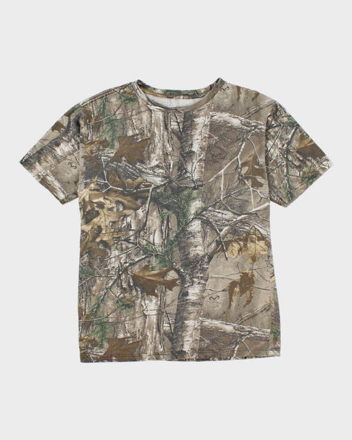 Vintage Y2K Real Tree Camouflage Plain T-Shirt - M