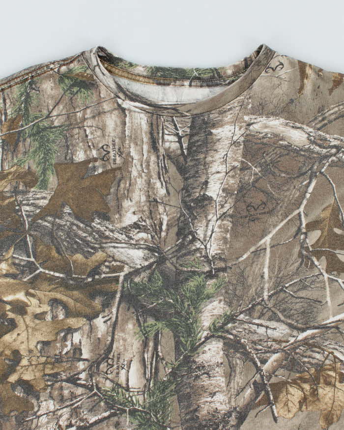Vintage Y2K Real Tree Camouflage Plain T-Shirt - M