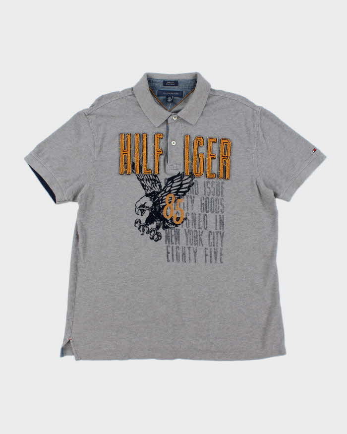 Vintage Y2K Tommy Hilfiger Front Patched Graphic Polo Shirt - L