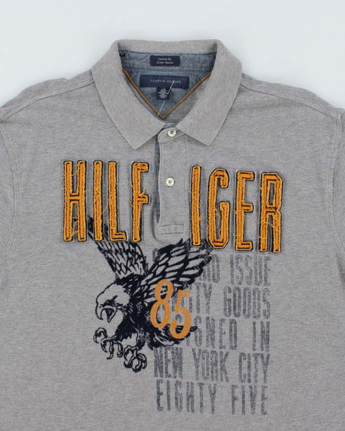Vintage Y2K Tommy Hilfiger Front Patched Graphic Polo Shirt - L