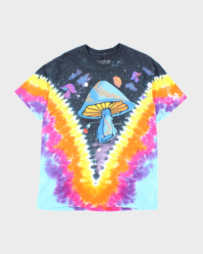 Vintage 2000's Liquid Blue Tie-Dye Mushroom Space Graphic T-Shirt - L