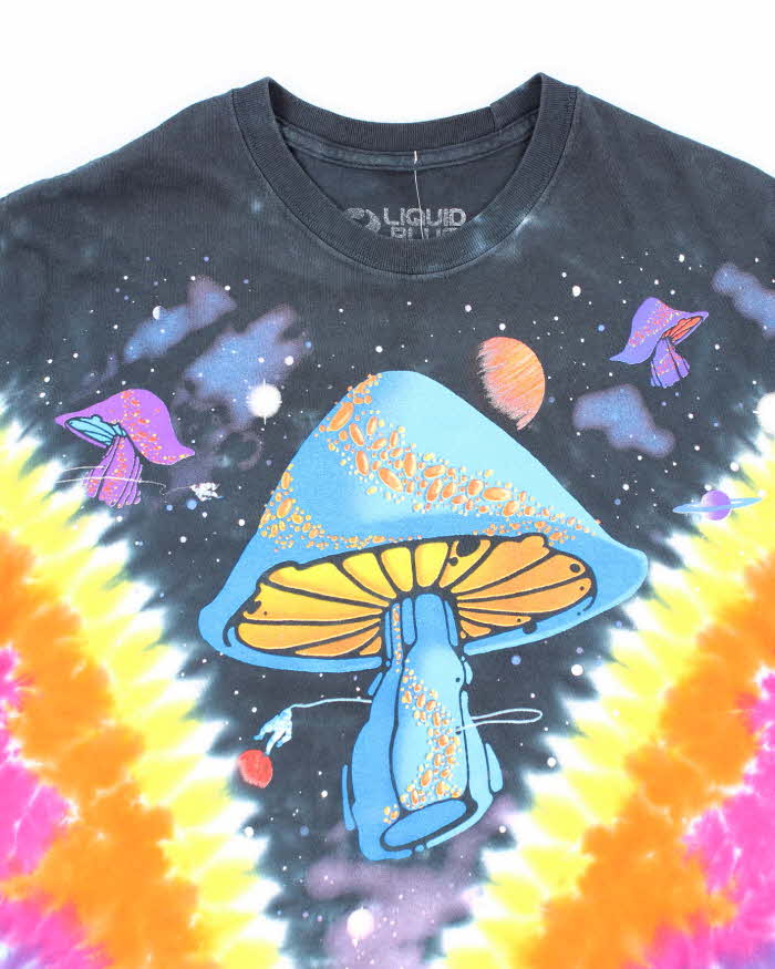 Vintage 2000's Liquid Blue Tie-Dye Mushroom Space Graphic T-Shirt - L