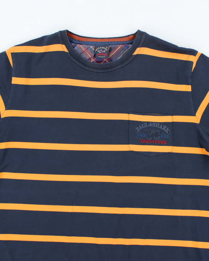 Vintage 90's Paul & Shark Embroidered Striped Pocket T-Shirt - XL