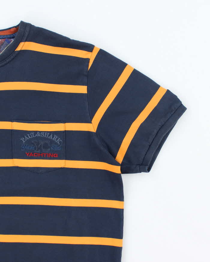 Vintage 90's Paul & Shark Embroidered Striped Pocket T-Shirt - XL