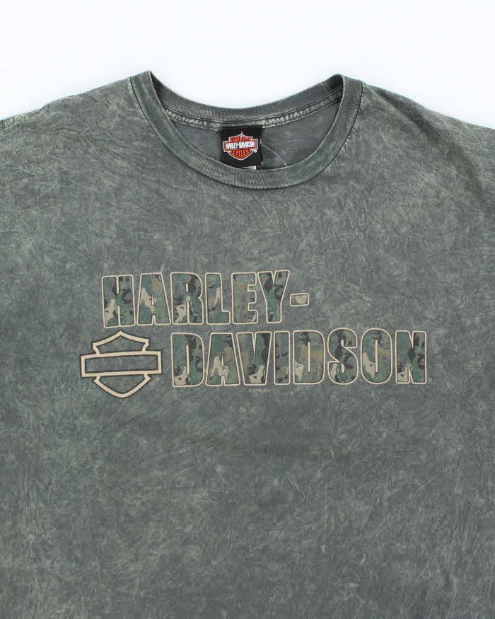 Vintage 2000's Harley Davidson Marble Wash Camo Graphic T-Shirt - XL