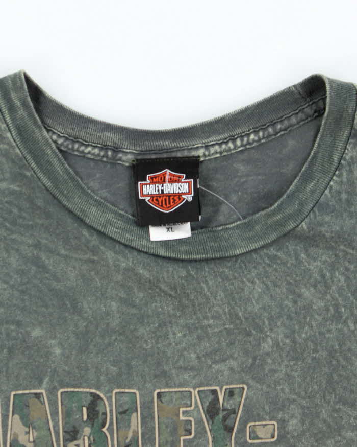 Vintage 2000's Harley Davidson Marble Wash Camo Graphic T-Shirt - XL