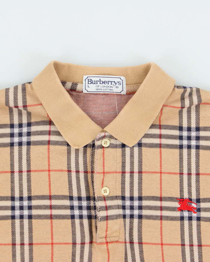 Vintage 1980s Burberry Nova-Check Long Sleeve Polo Shirt - L