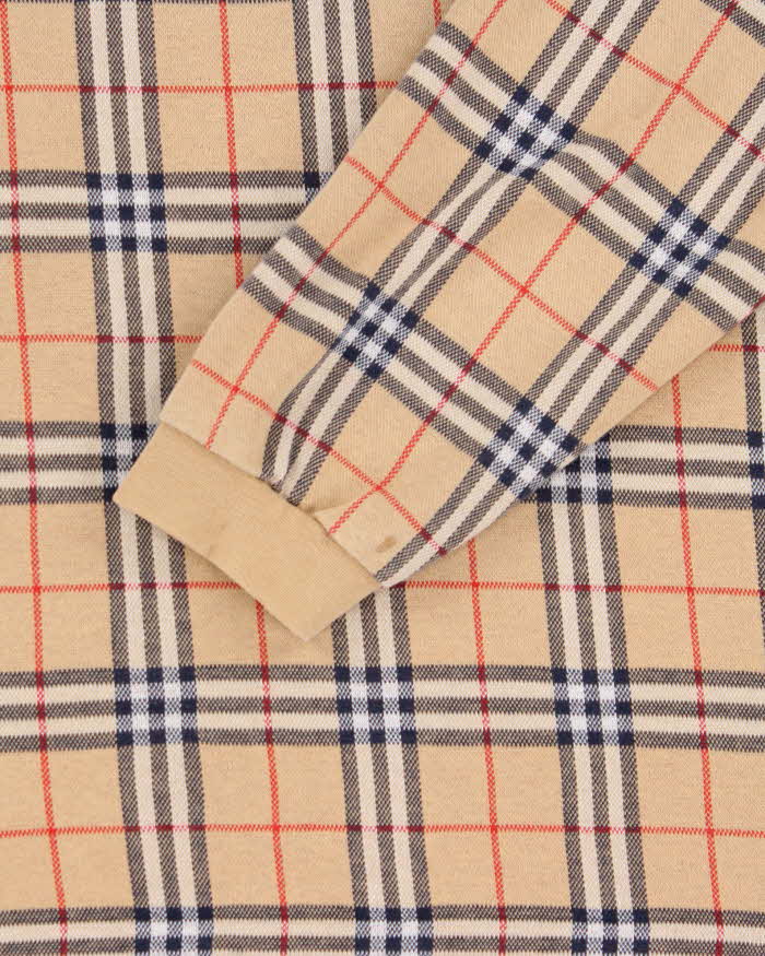 Vintage 1980s Burberry Nova-Check Long Sleeve Polo Shirt - L