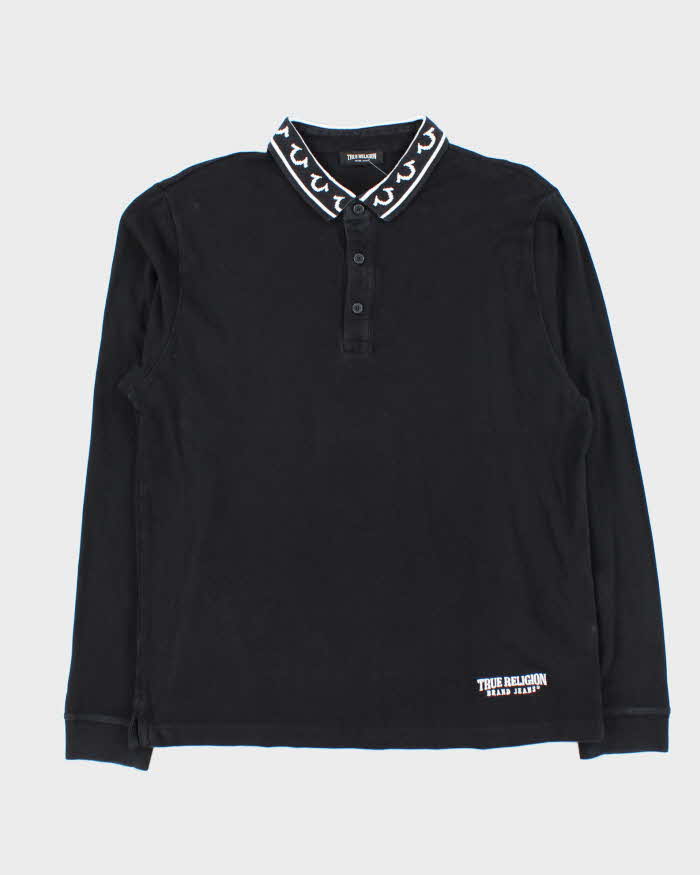 Vintage True Religion Jacquard Long Sleeve Polo Shirt - XL