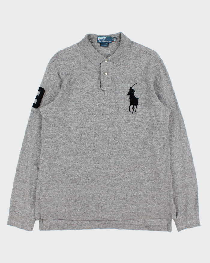 Vintage Y2K 00s Polo Ralph Lauren Grey Marl Large Pony Long Sleeve