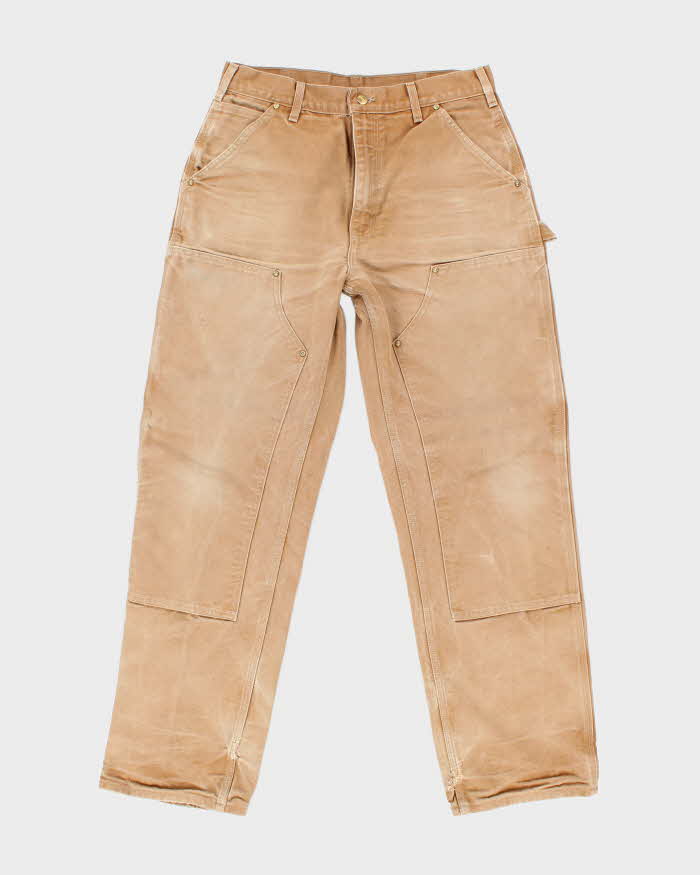 Vintage Carhartt Heavyweight Double Knee Beige Faded Carpenter Trousers - W32 L30