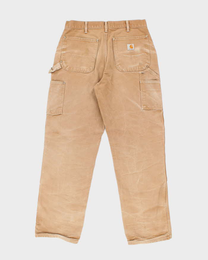 Vintage Carhartt Heavyweight Double Knee Beige Faded Carpenter Trousers - W32 L30