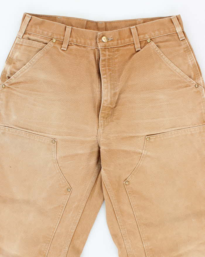 Vintage Carhartt Heavyweight Double Knee Beige Faded Carpenter Trousers - W32 L30